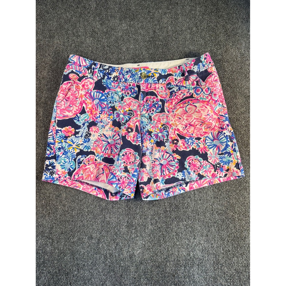 Lilly‎ Pulitzer Callahan Shorts Womens 8 Navy Pink Sea Turtle Floral Print